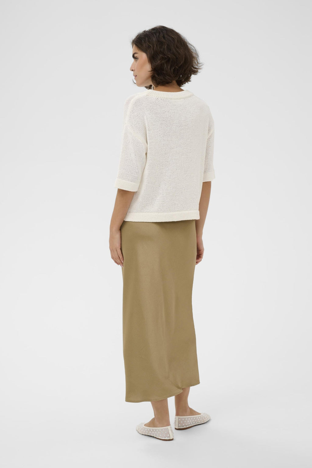 Textured Cotton Blend Short Sleeve Knit Sweater