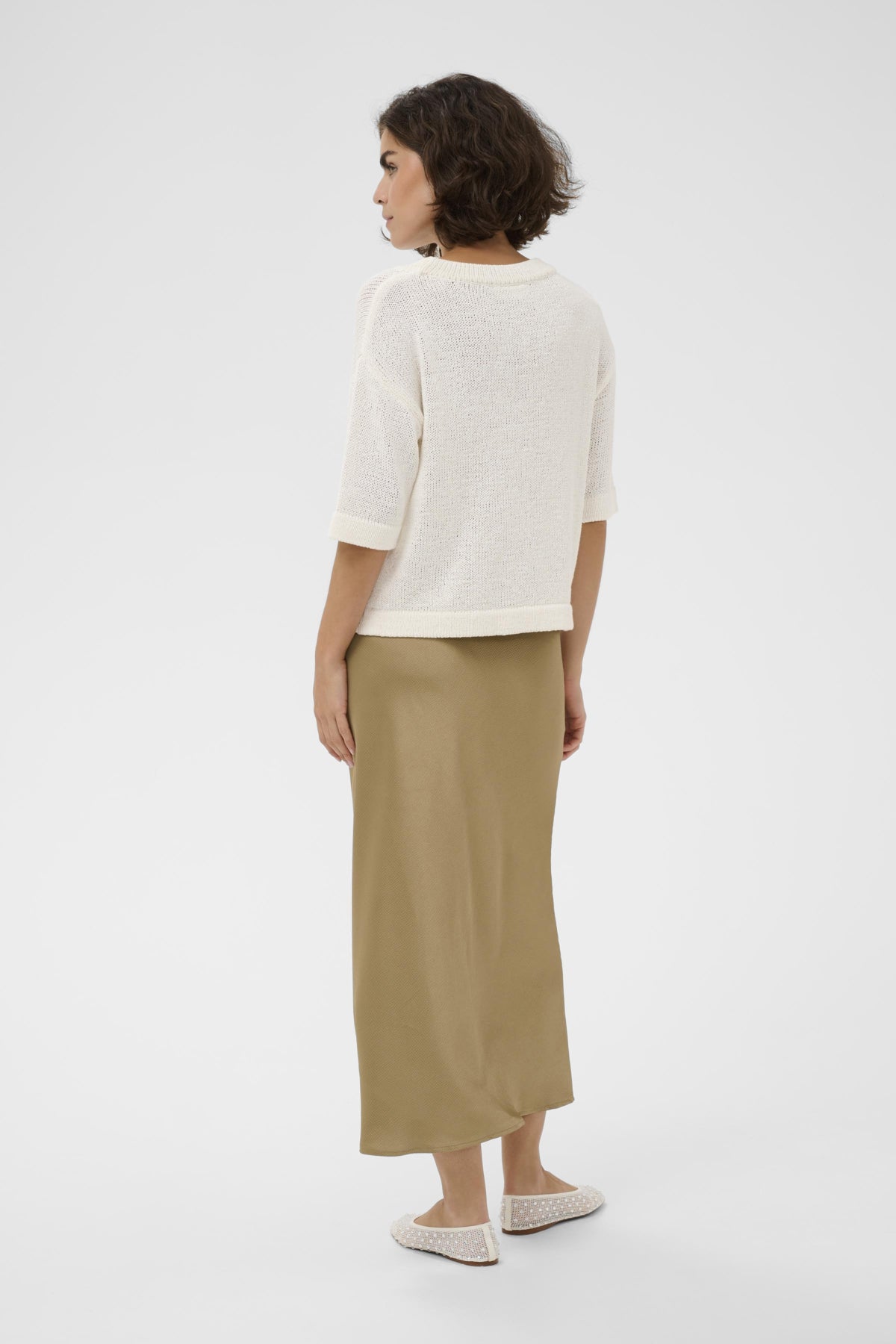 Textured Cotton Blend Short Sleeve Knit Sweater