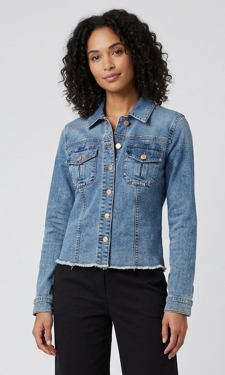 Classic Frayed Hem Denim Jacket