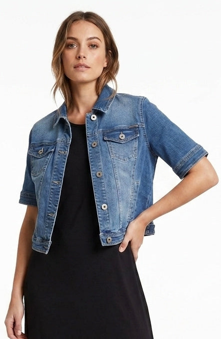Short Sleeve Cropped Denim Jacket