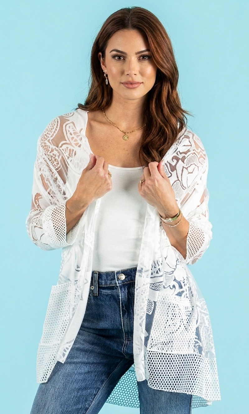 Lace Mesh Open Front Cardigan