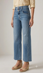 Double Button Wide Leg Crop Jean