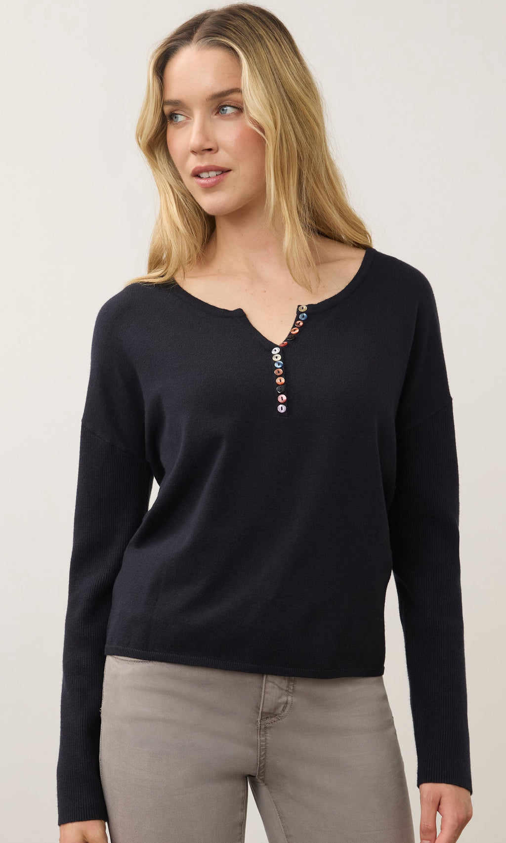 Multi-Button Henley Knit Sweater