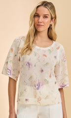 Floral Open Knit Cotton Blend Sweater