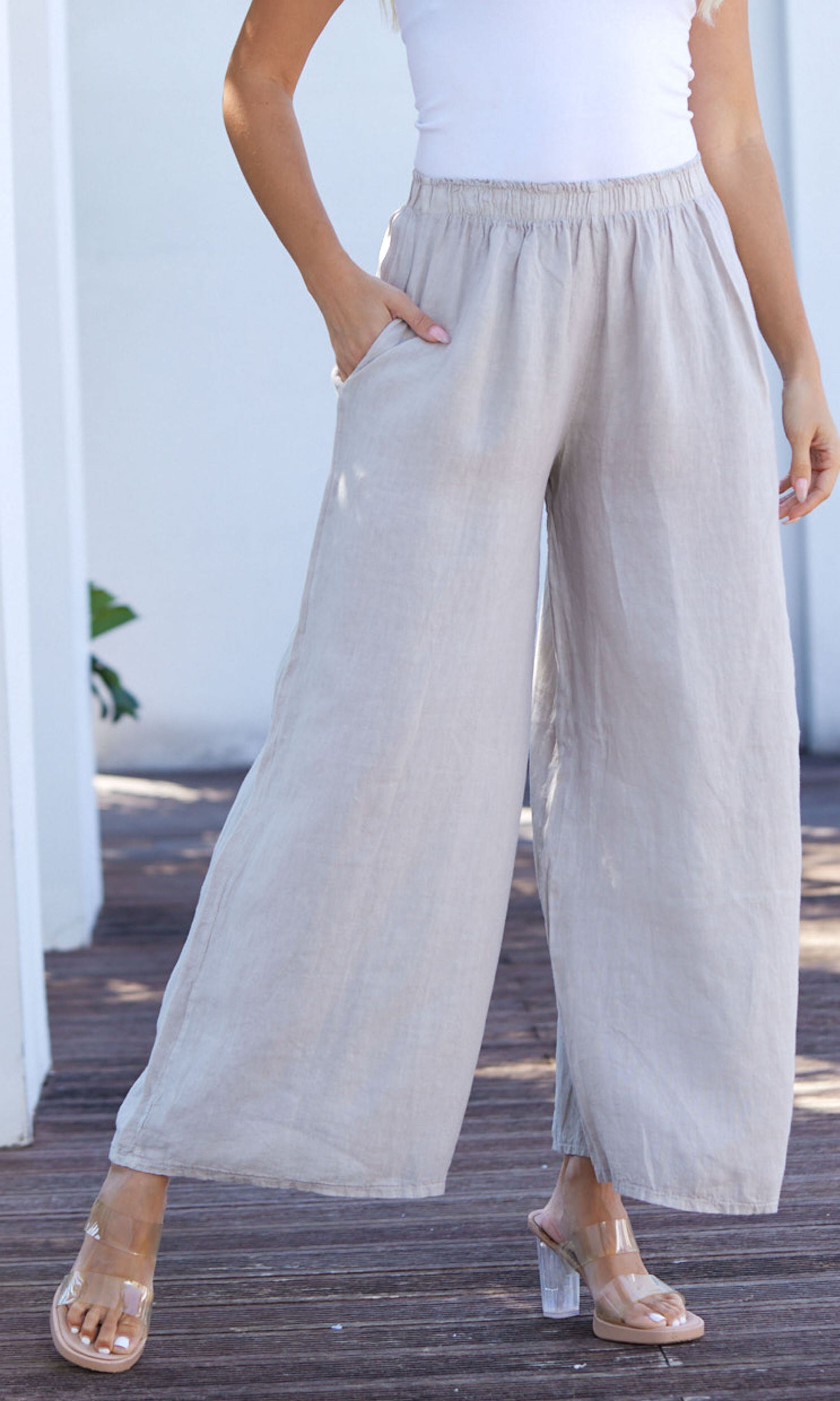 Relaxed Linen Wide Leg Pant