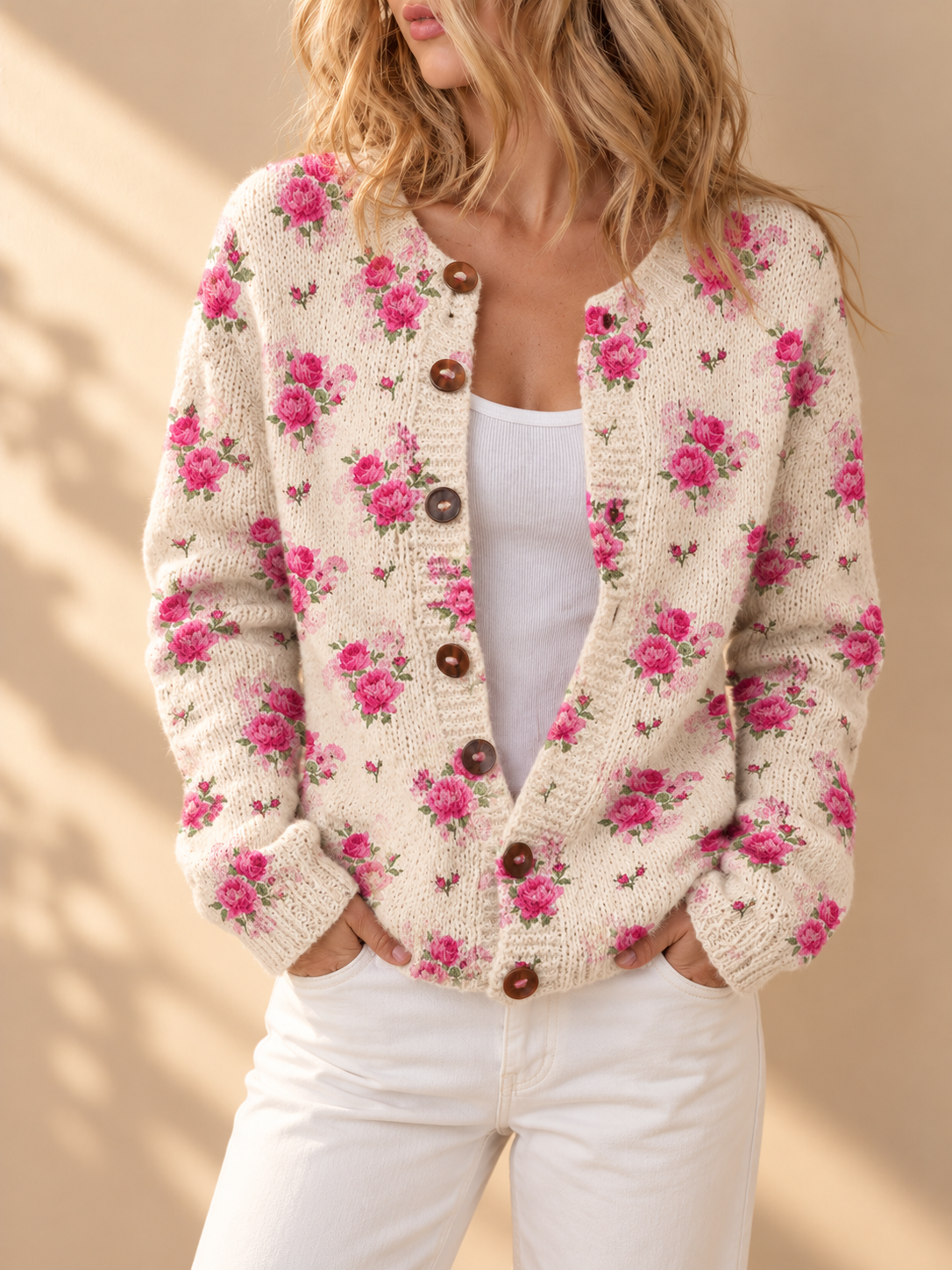 Diane Watercolor French Rose Cardigan