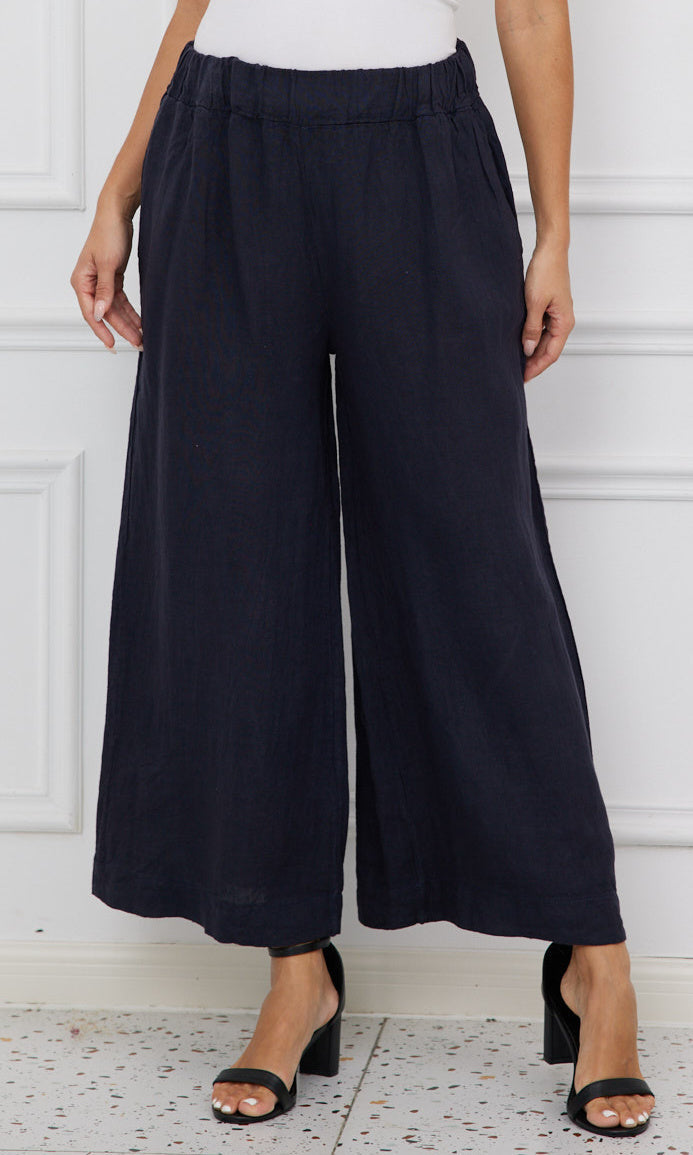 Cropped Linen Wide Leg Pant