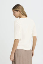 Ribbed Pointelle Cotton Short Sleeve Knit Top