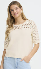 Pointelle Sleeve Cotton Blend Sweater