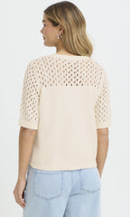 Pointelle Sleeve Cotton Blend Sweater