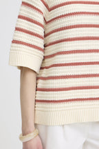 Striped Elbow Sleeve Cotton Knit Sweater