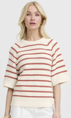 Striped Elbow Sleeve Cotton Knit Sweater
