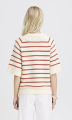 Striped Elbow Sleeve Cotton Knit Sweater