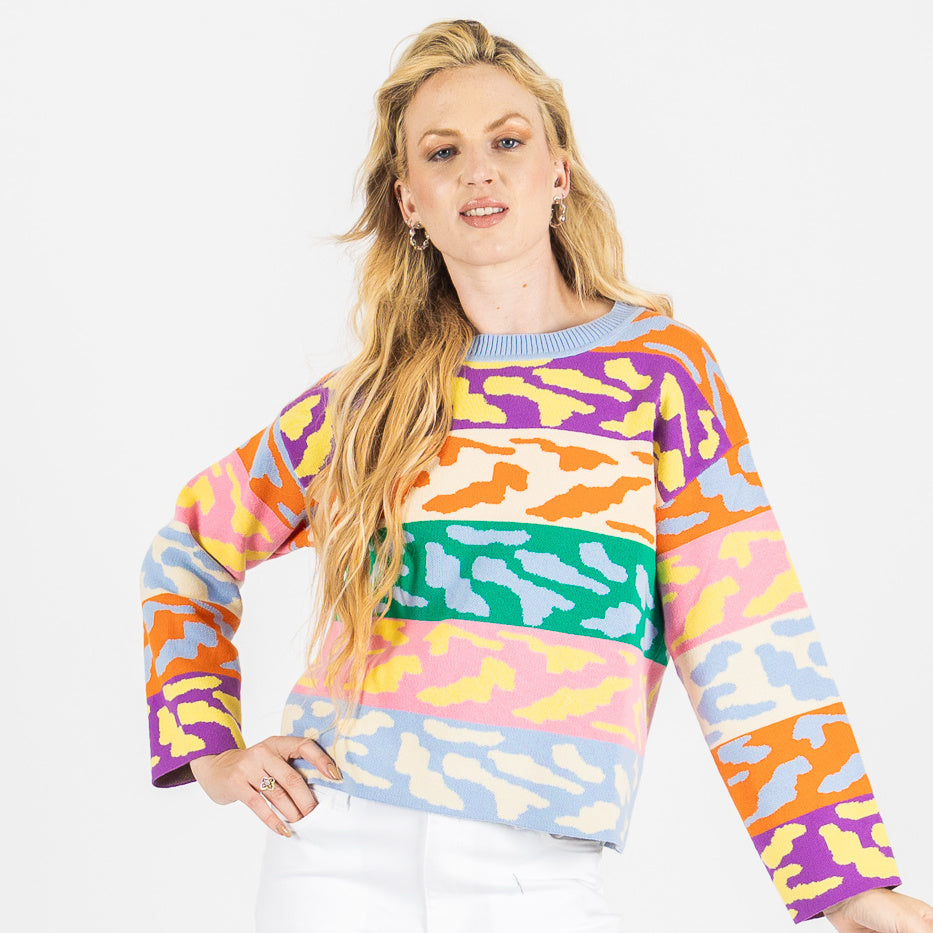 Multicolor Abstract Stripe Knit Sweater
