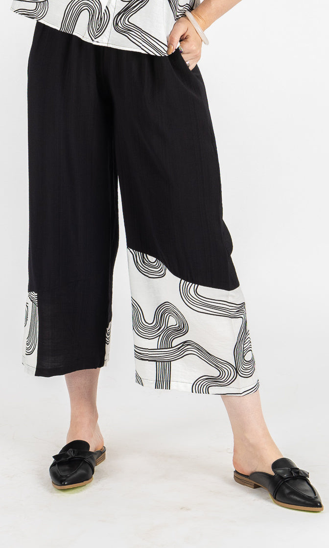 Contrast Panel Wide Leg Cropped Pants