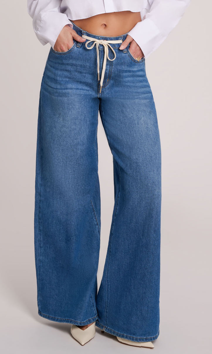 Wide-Leg Drawstring Waist Jeans