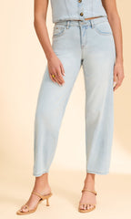 Cropped Barrel Leg Denim Jean