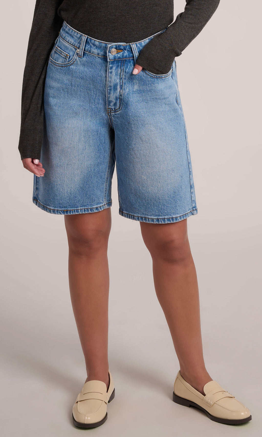 Relaxed Fit Denim Bermuda Shorts