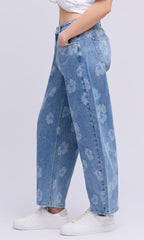 Floral Print Barrel Jeans