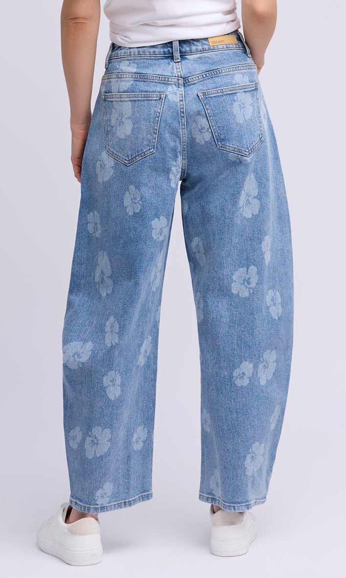 Floral Print Barrel Jeans