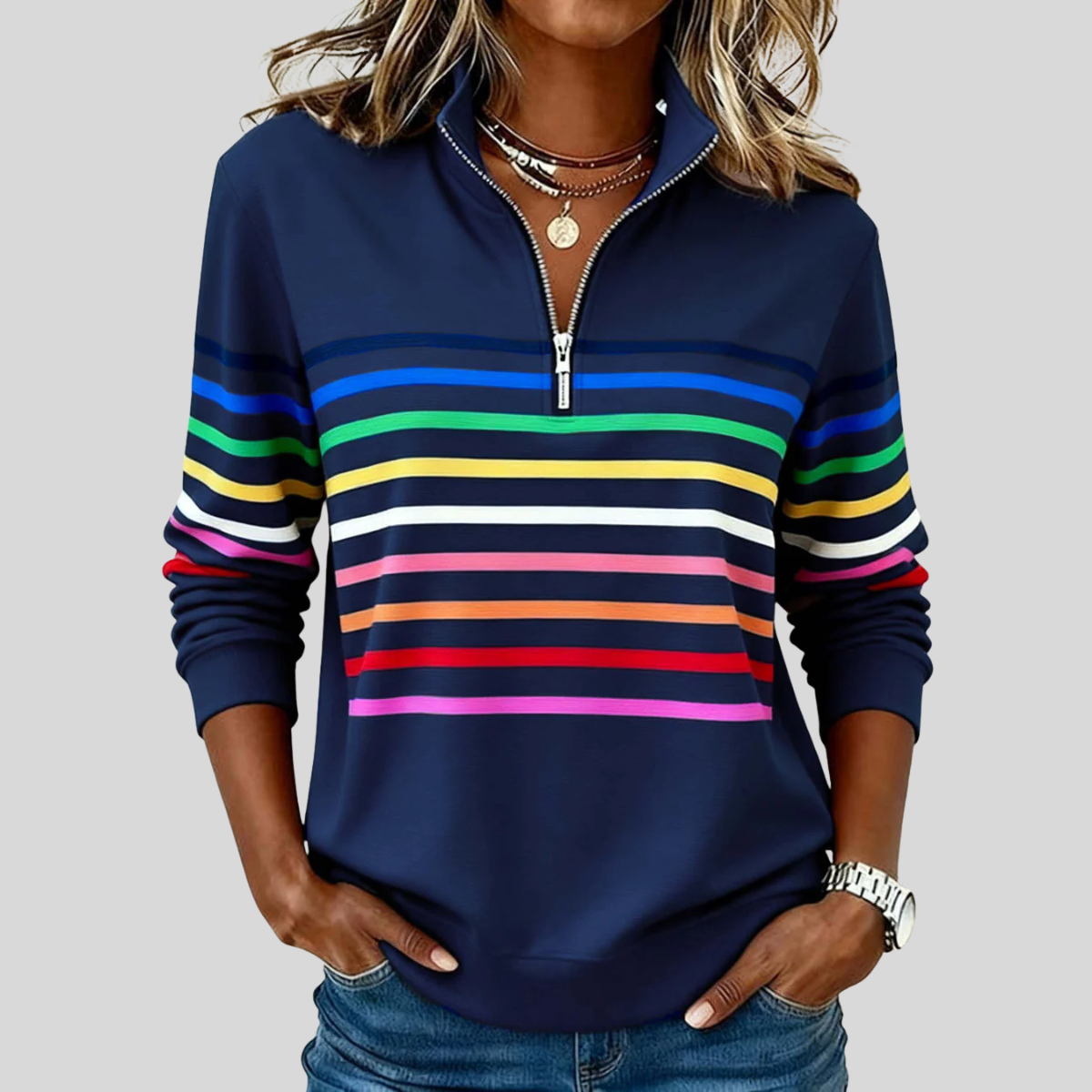 Molly | Colourful Striped Quarter-Zip Jumper