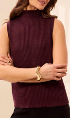 Ribbed Mock Neck Sleeveless Sweater