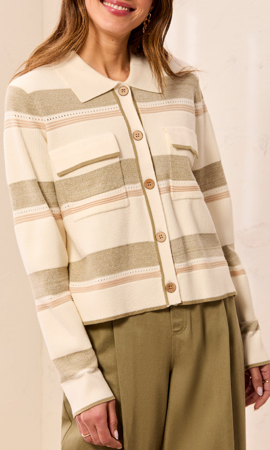Stripe Collared Knit Cardigan