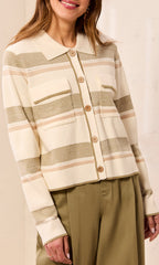 Stripe Collared Knit Cardigan