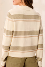 Stripe Collared Knit Cardigan
