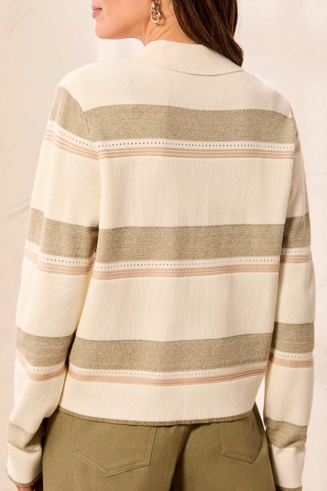 Stripe Collared Knit Cardigan