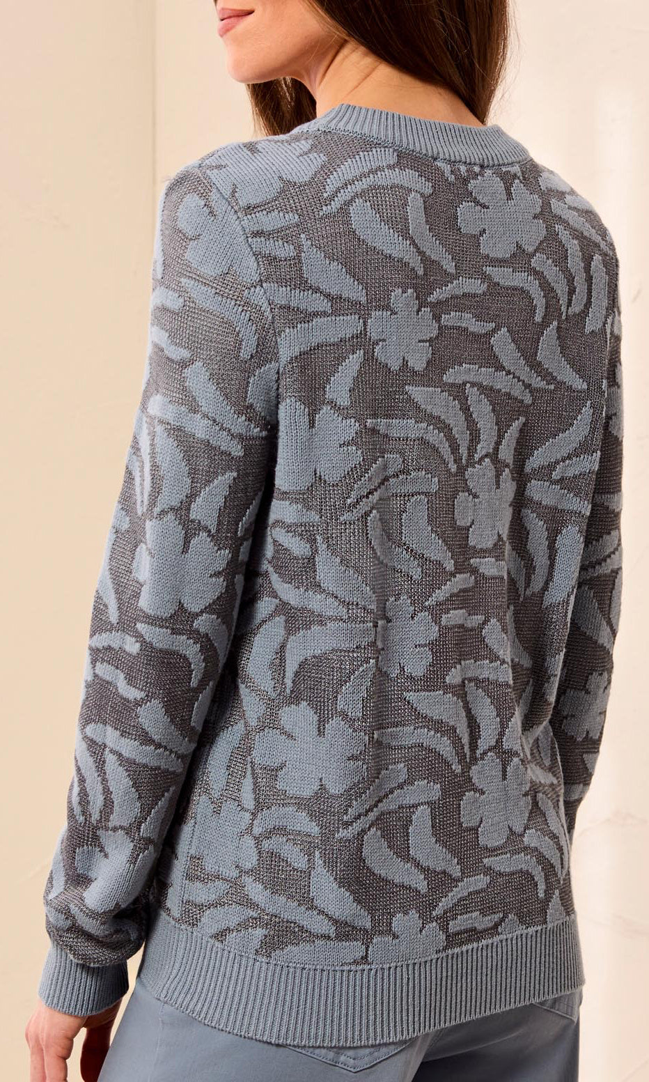 Floral Jacquard Crew Neck Sweater