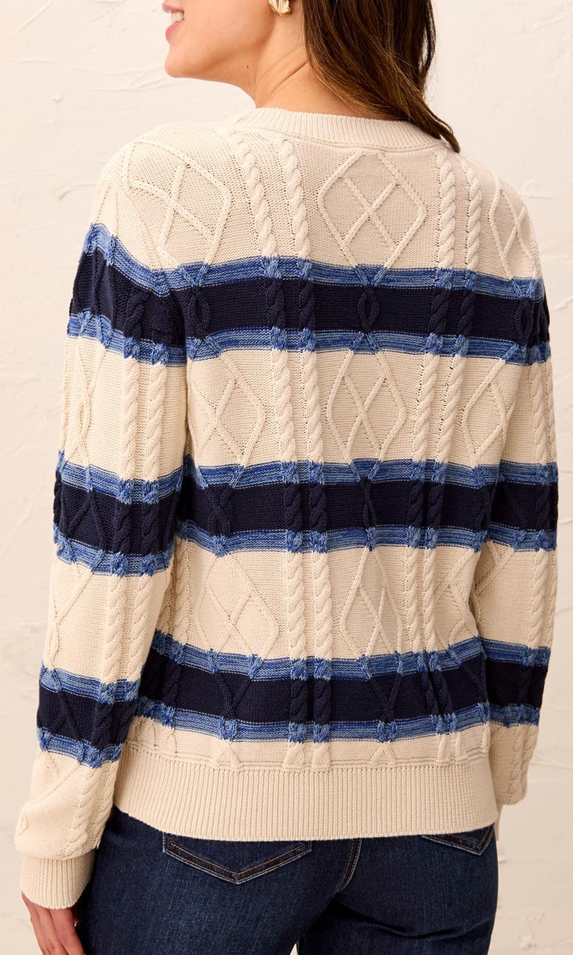 Cable Stripe Cotton Sweater