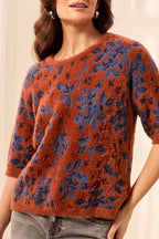 Fuzzy Floral Short Sleeve Sweater