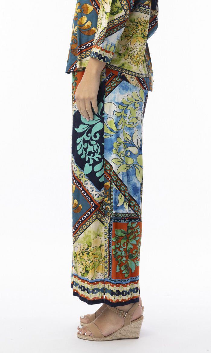 Patchwork Print Wide-Leg Rayon Pants
