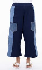 Mixed Panel Cotton Cropped Pant