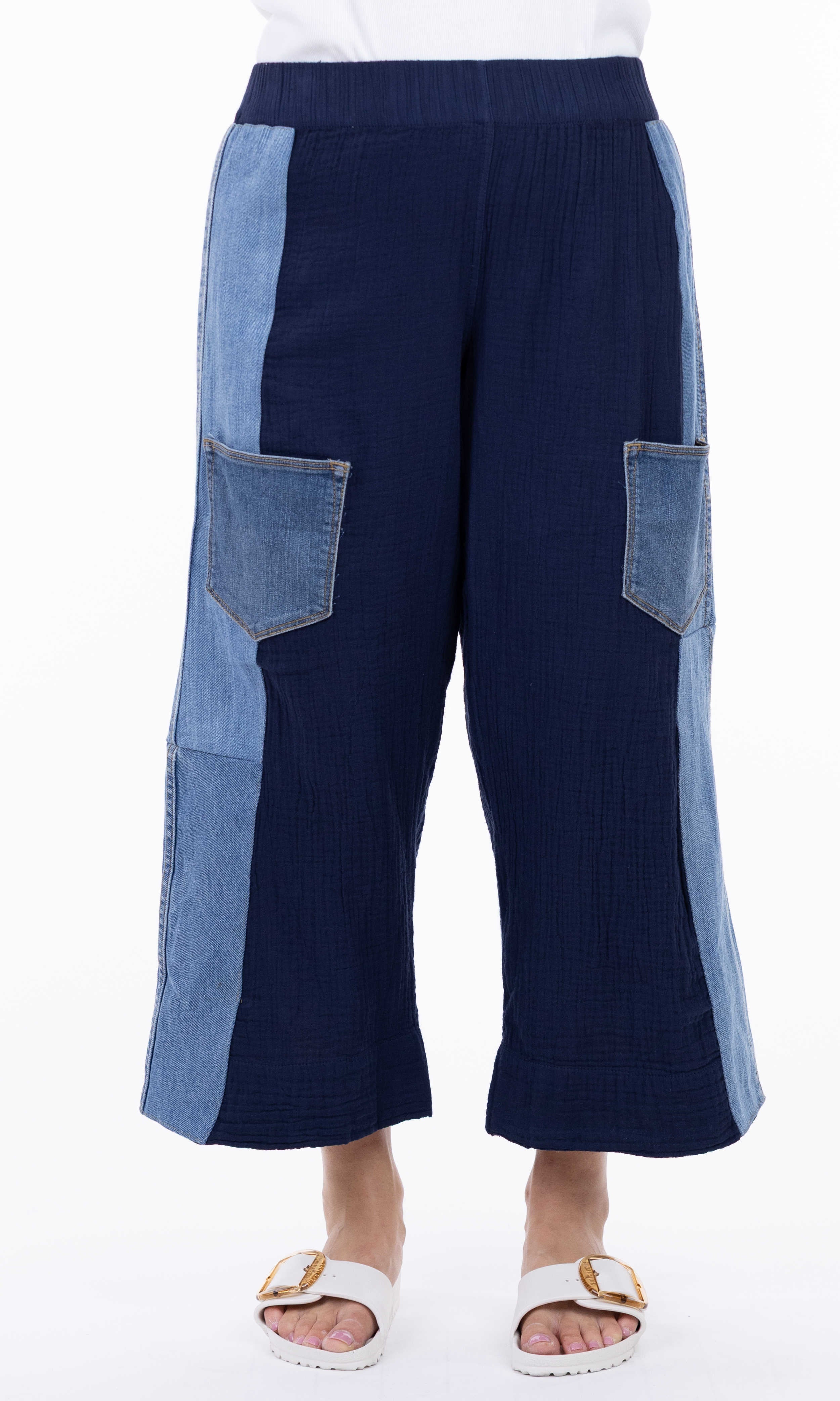 Mixed Panel Cotton Cropped Pant