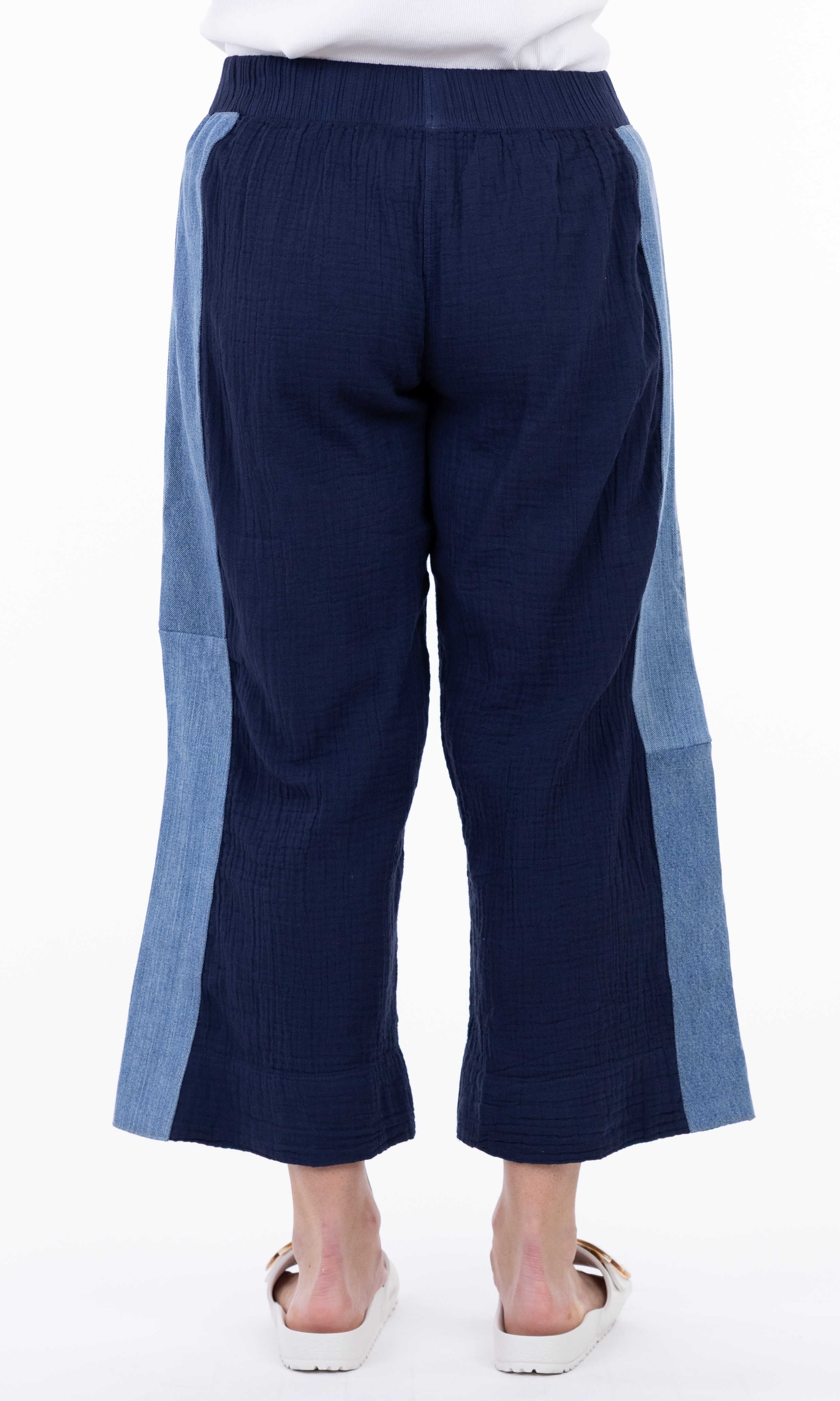 Mixed Panel Cotton Cropped Pant