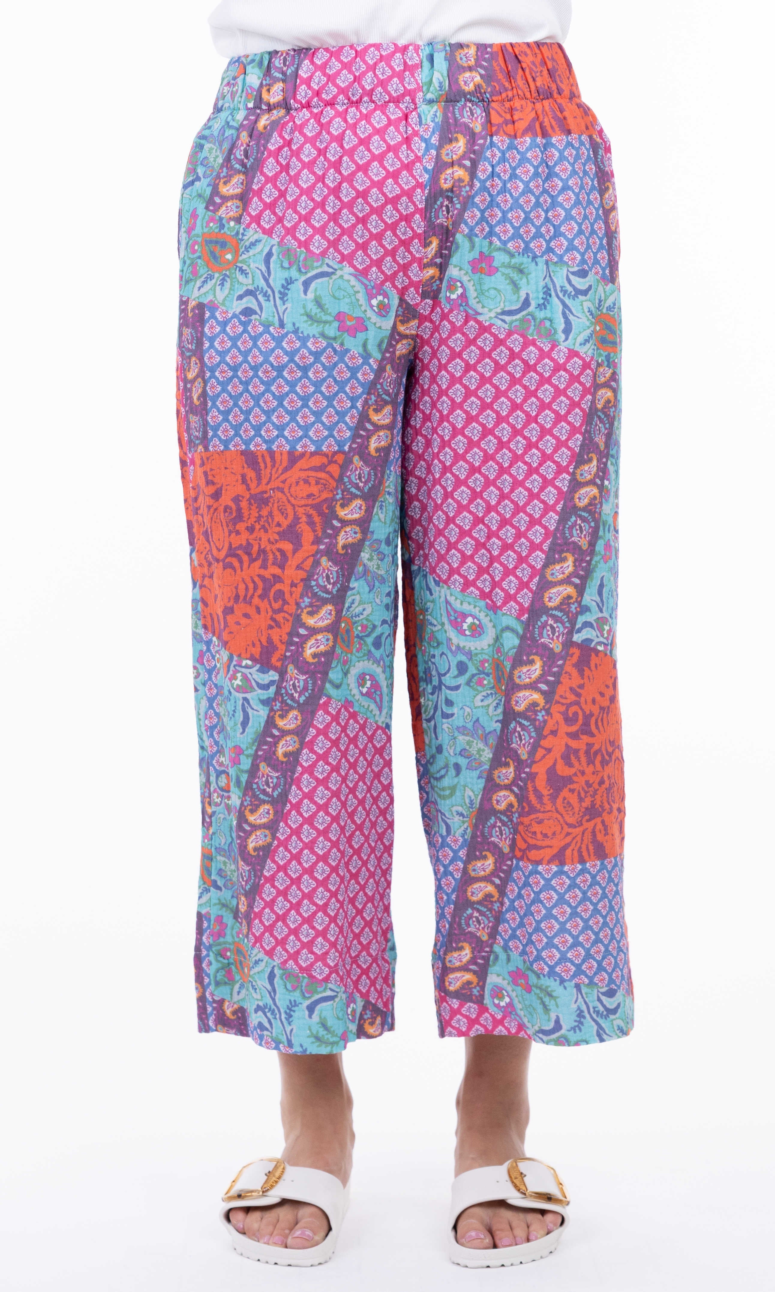 Patchwork Print Cropped Cotton Pant