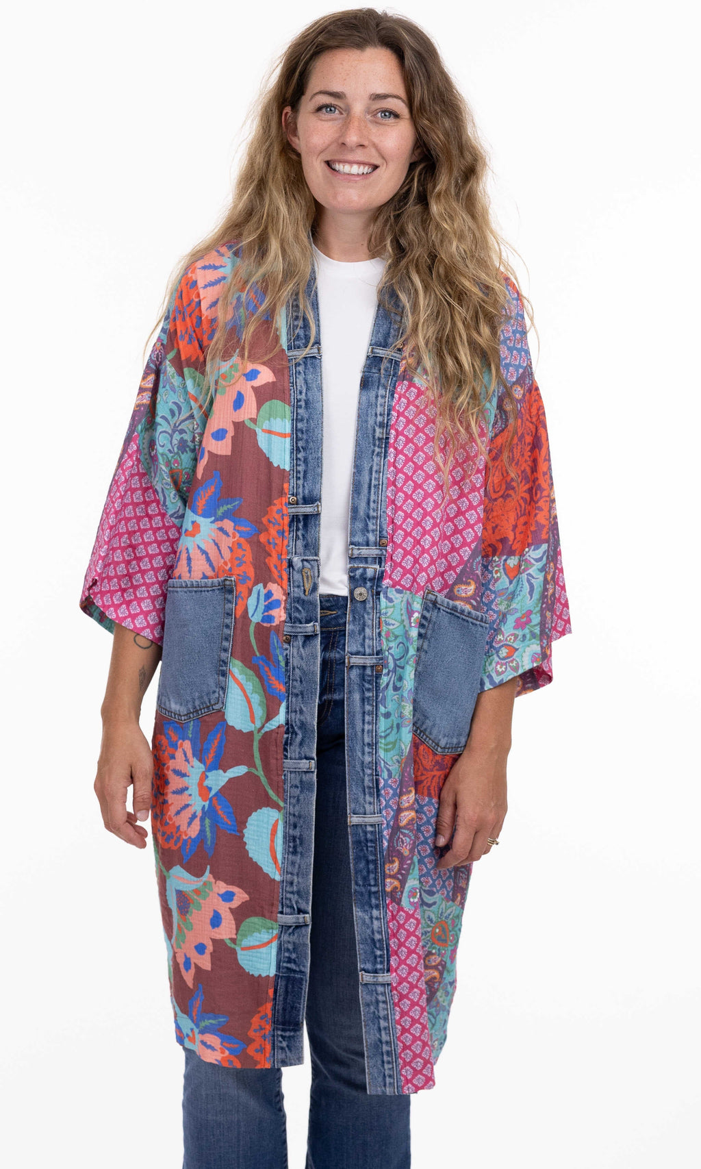 Patchwork Denim Trim Duster Kimono