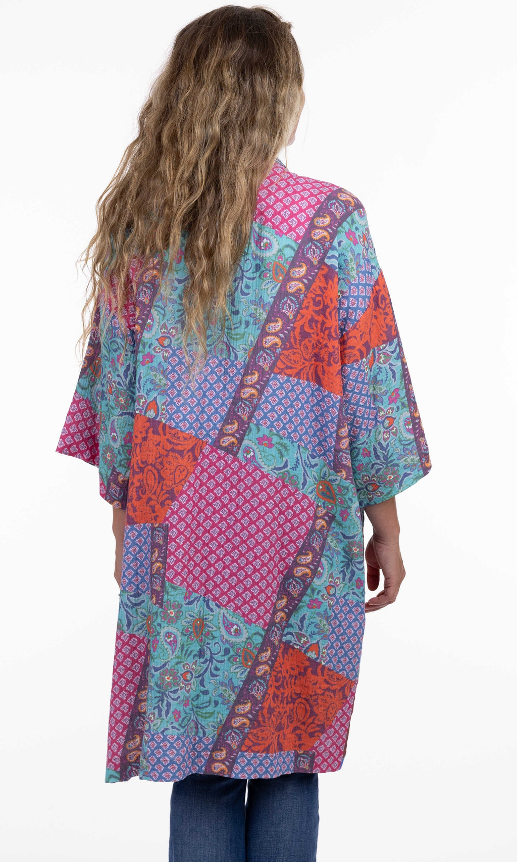 Patchwork Denim Trim Duster Kimono