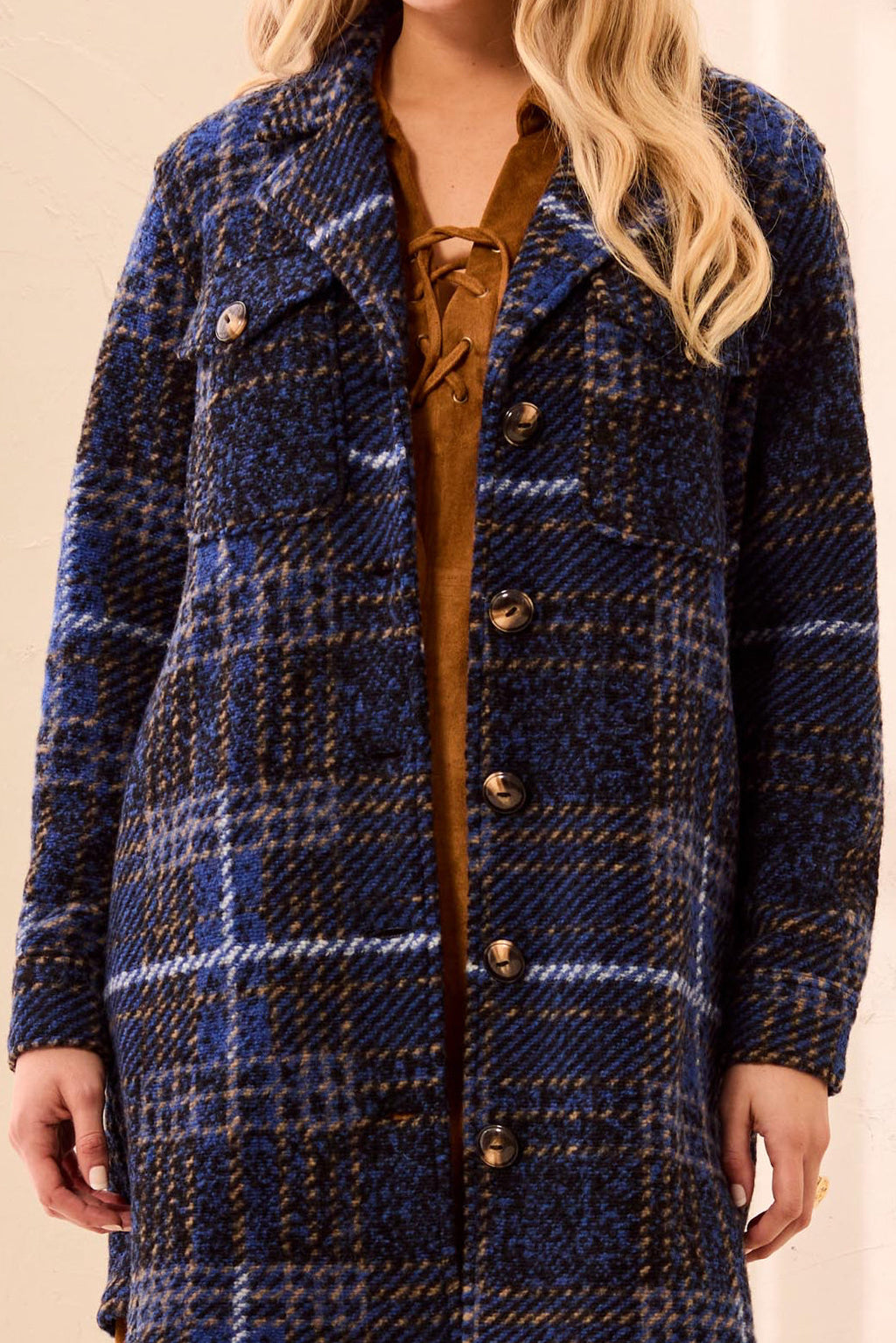 Plaid Wool Blend Coat