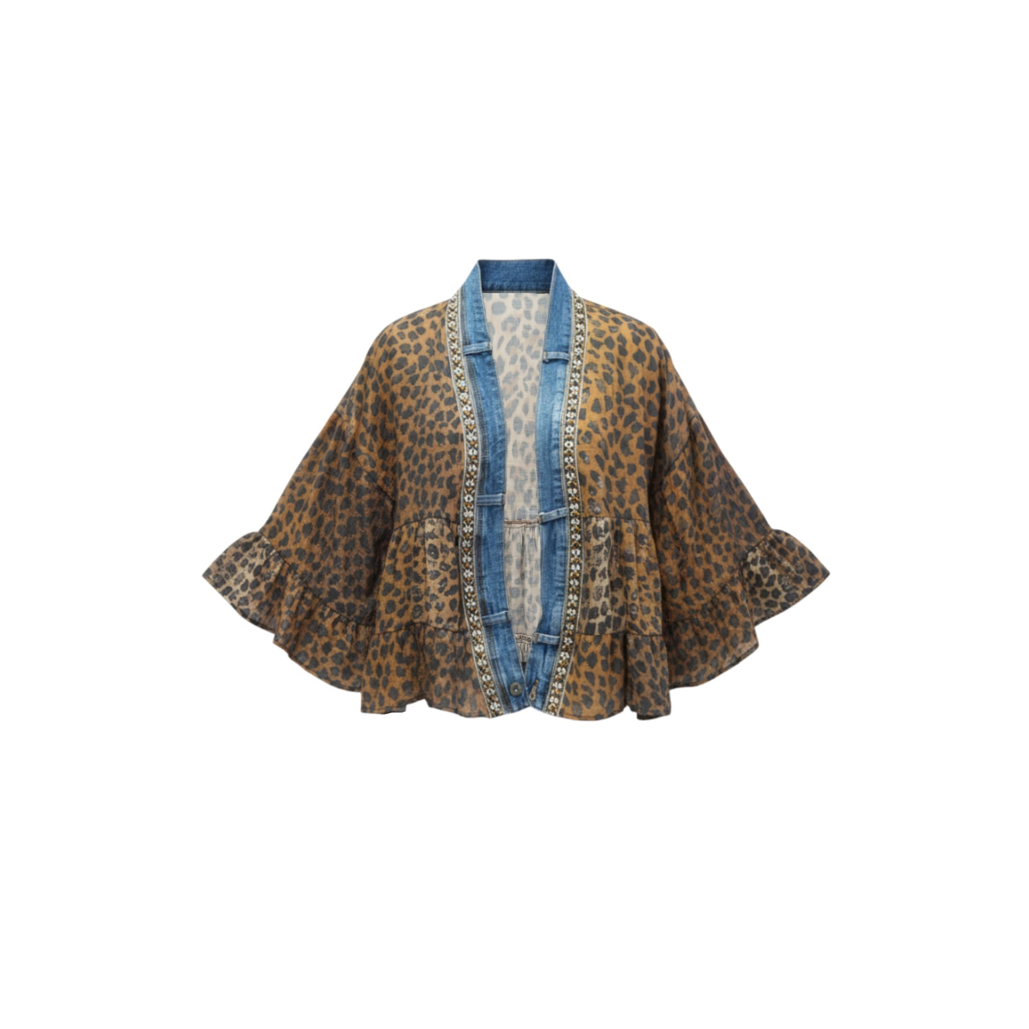 Leopard Print Ruffle Kimono