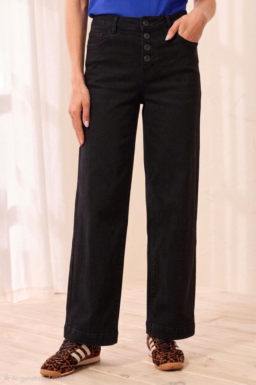 High Rise Button Fly Wide Leg Jean