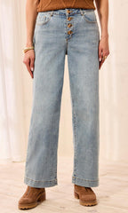 High Rise Button Fly Wide Leg Jean
