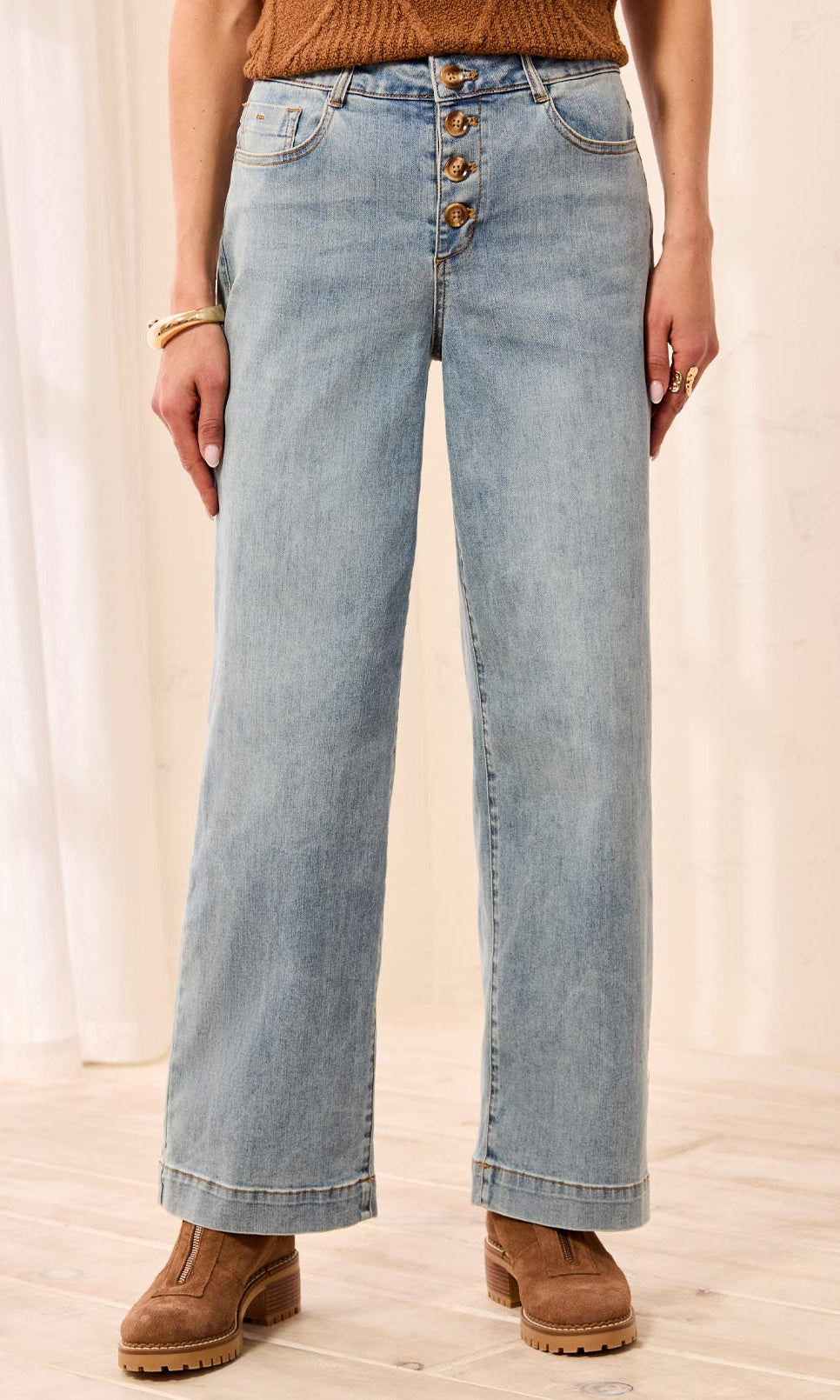 High Rise Button Fly Wide Leg Jean