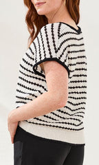Textured Stripe V-Neck Short Sleeve Knit Top