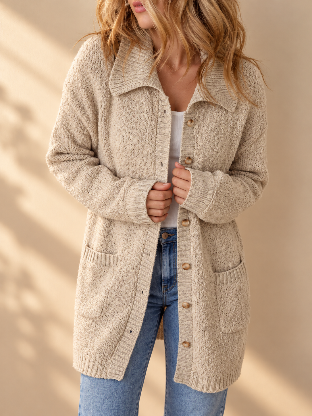 Button-Up Cardigan with Pockets