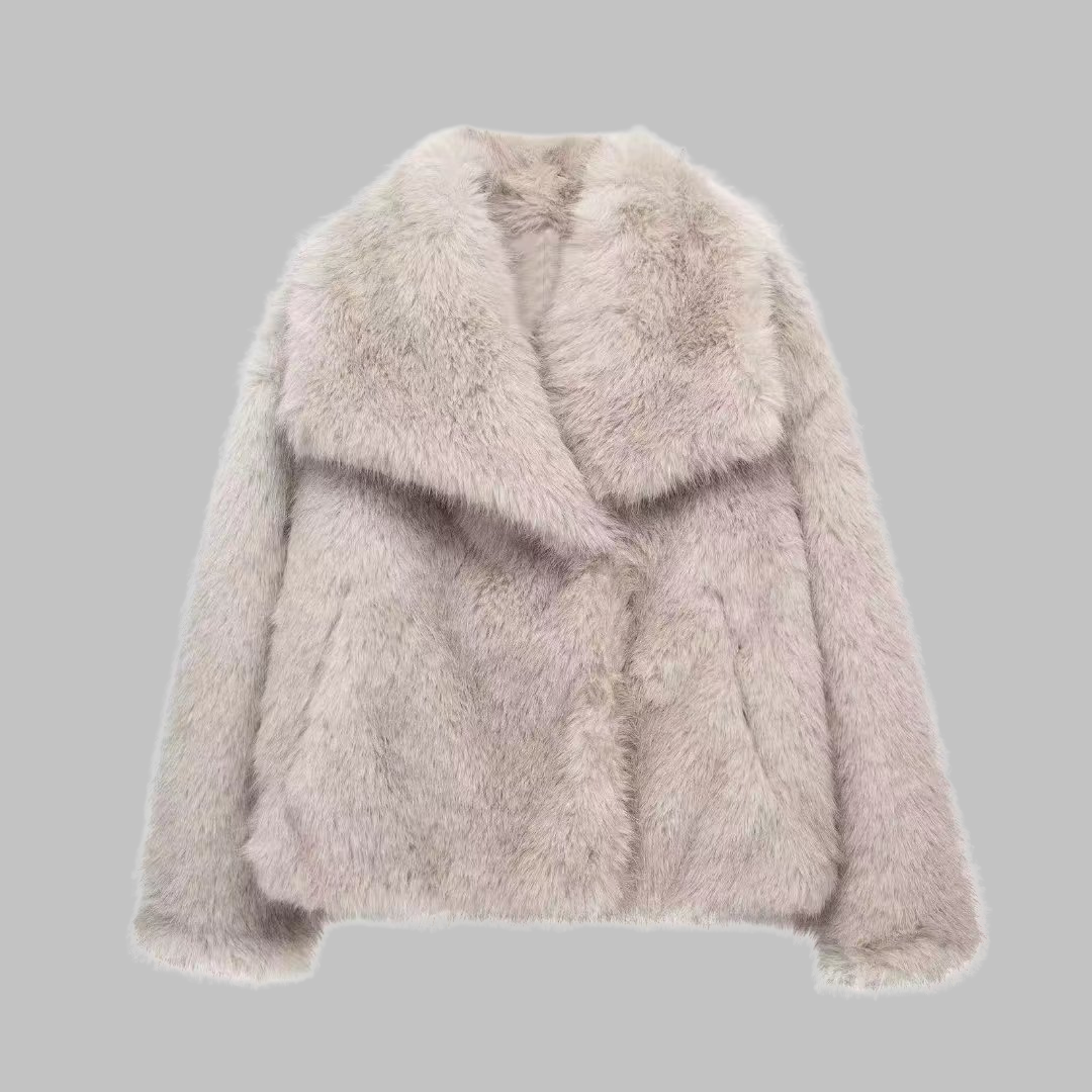 NESRIN™ - Classy Long Sleeve Collared Fuzzy Coat