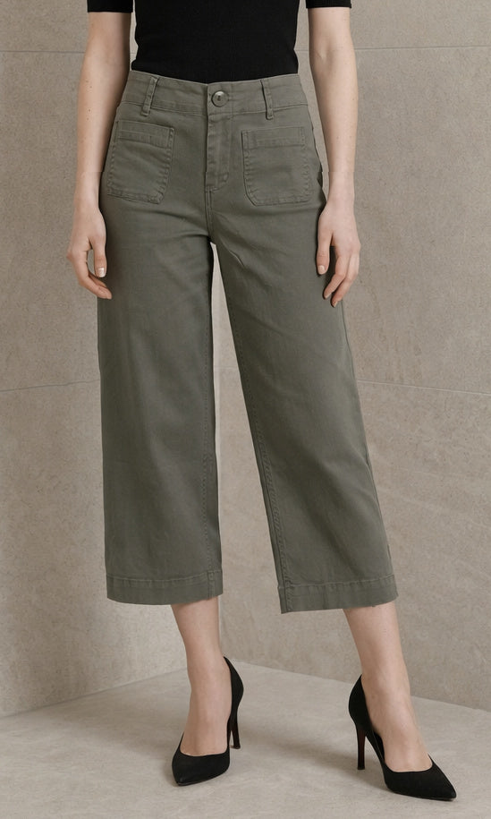 Patch Pocket Cropped Wide Leg Denim