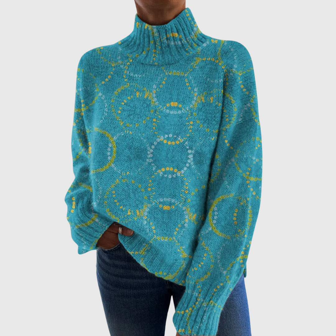 CRESSIDA | ART PRINT KNIT TURTLENECK SWEATER